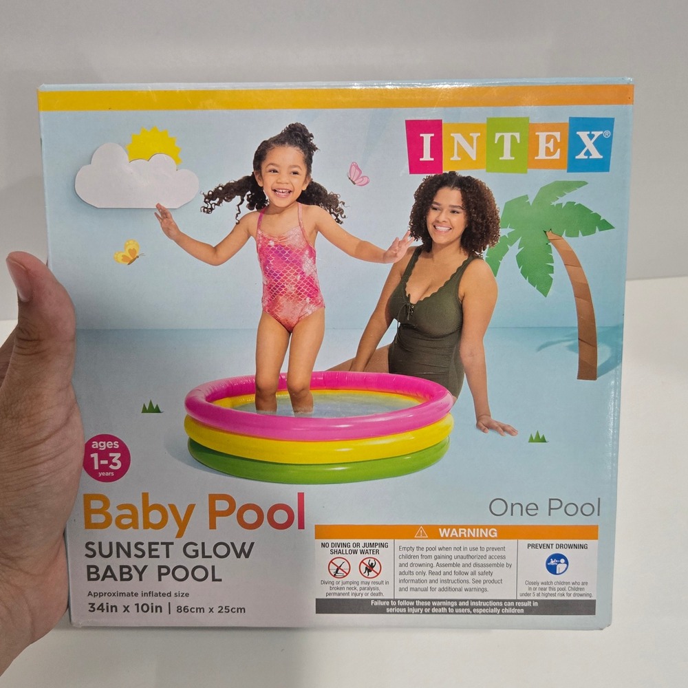 Intex Sunset Glow Baby Pool Inflatable Kids 1-3 Years 34 x 10in Pink Yellow - Picture 2 of 6